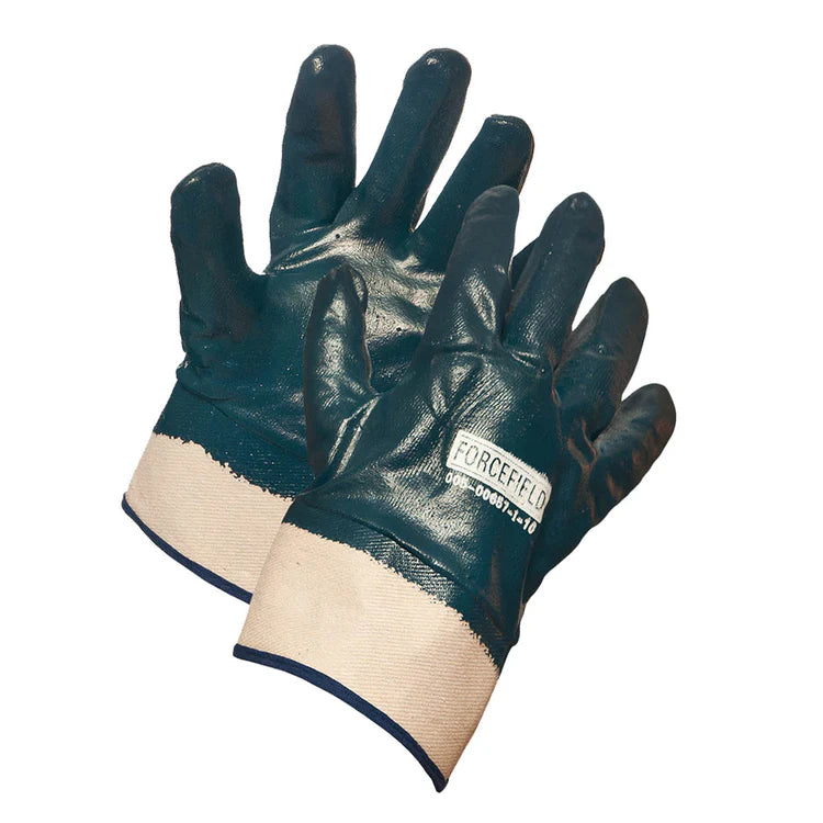 Forcefield Blue Nitrile Fully Coated Work Gloves with Cotton Supported Safety Cuff