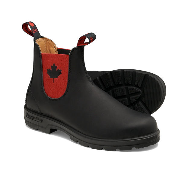 Blundstone Classic Black with Red Elastic and Maple Leaf 1474