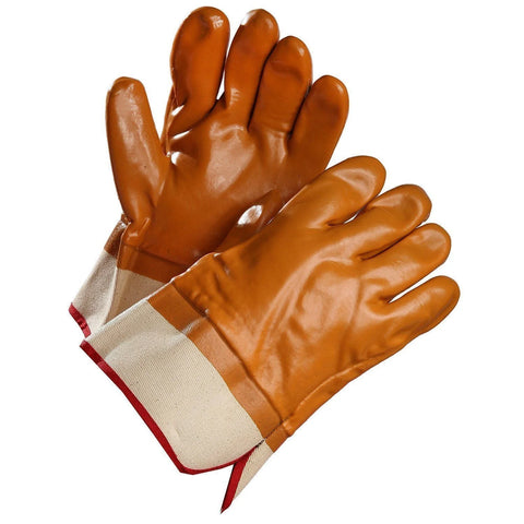 Chemical Resistant Gloves, Brown PVC Coated, Fleece Lined, Safety Cuff 014-02681