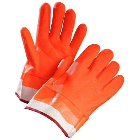 Chemical Resistant Gloves, Orange PVC Coated, Fleece Lined, Safety Cuff 014-02781