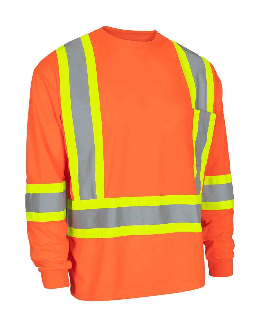 Forcefield Hi-Vis Crew Neck Long Sleeve Safety T-Shirt with Pocket