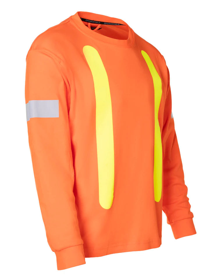 Forcefield Retro Hi-Vis Cotton Long Sleeve T-Shirt with Reflective Arm Striping 022-RTROL