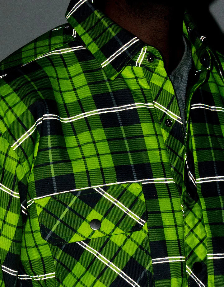 Forcefield Hi-Vis Plaid Quilted Flannel Shirt Jacket with Reflective Striping 024-LC53QF-HVRS