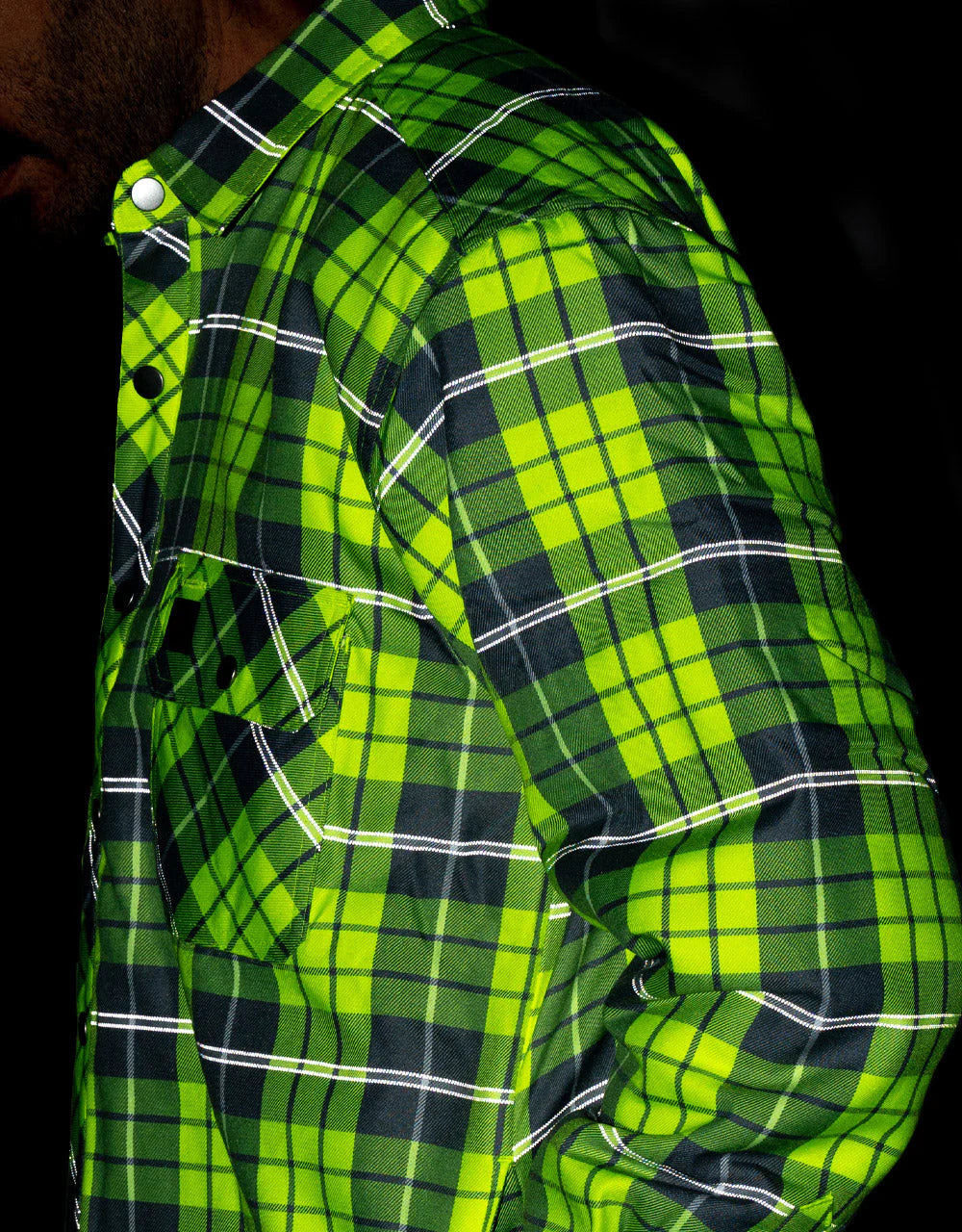 Forcefield Hi-Vis Plaid Quilted Flannel Shirt Jacket with Reflective Striping 024-LC53QF-HVRS