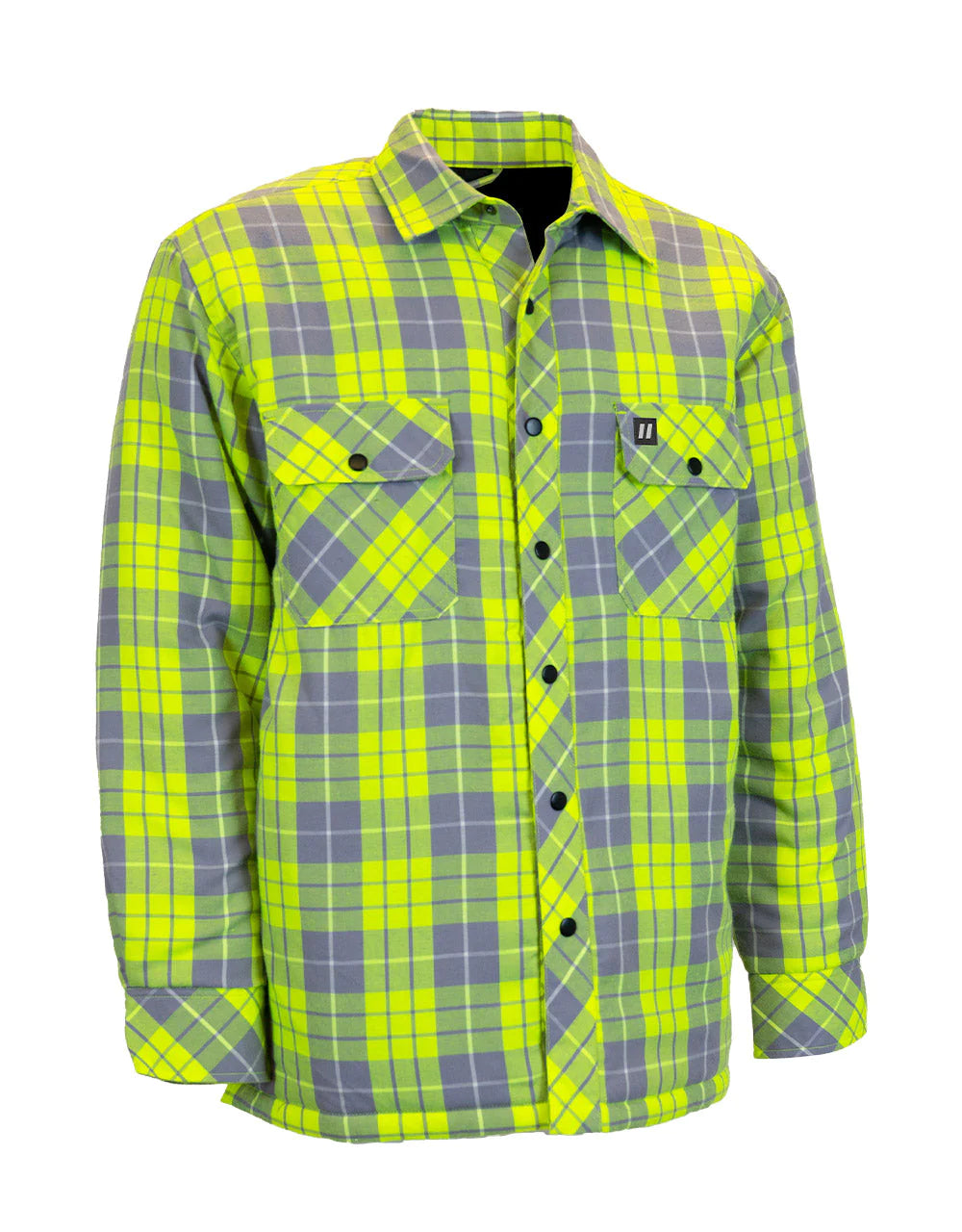 Forcefield Hi-Vis Plaid Quilted Flannel Shirt Jacket with Reflective Striping 024-LC53QF-HVRS