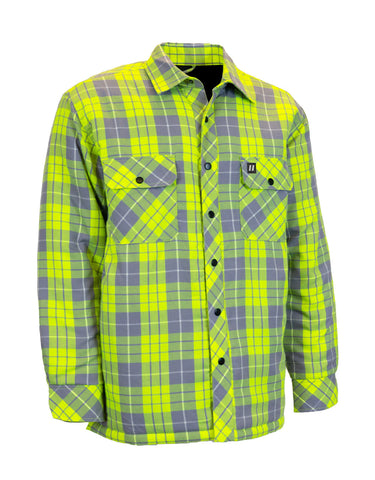 FORCEFIELD Hi-Vis Plaid Quilted Flannel Shirt Jacket with Reflective Striping 024-LC53QF-HVRS