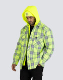 FORCEFIELD Hi-Vis Hooded Plaid Quilt-Lined Flannel Shirt Jacket