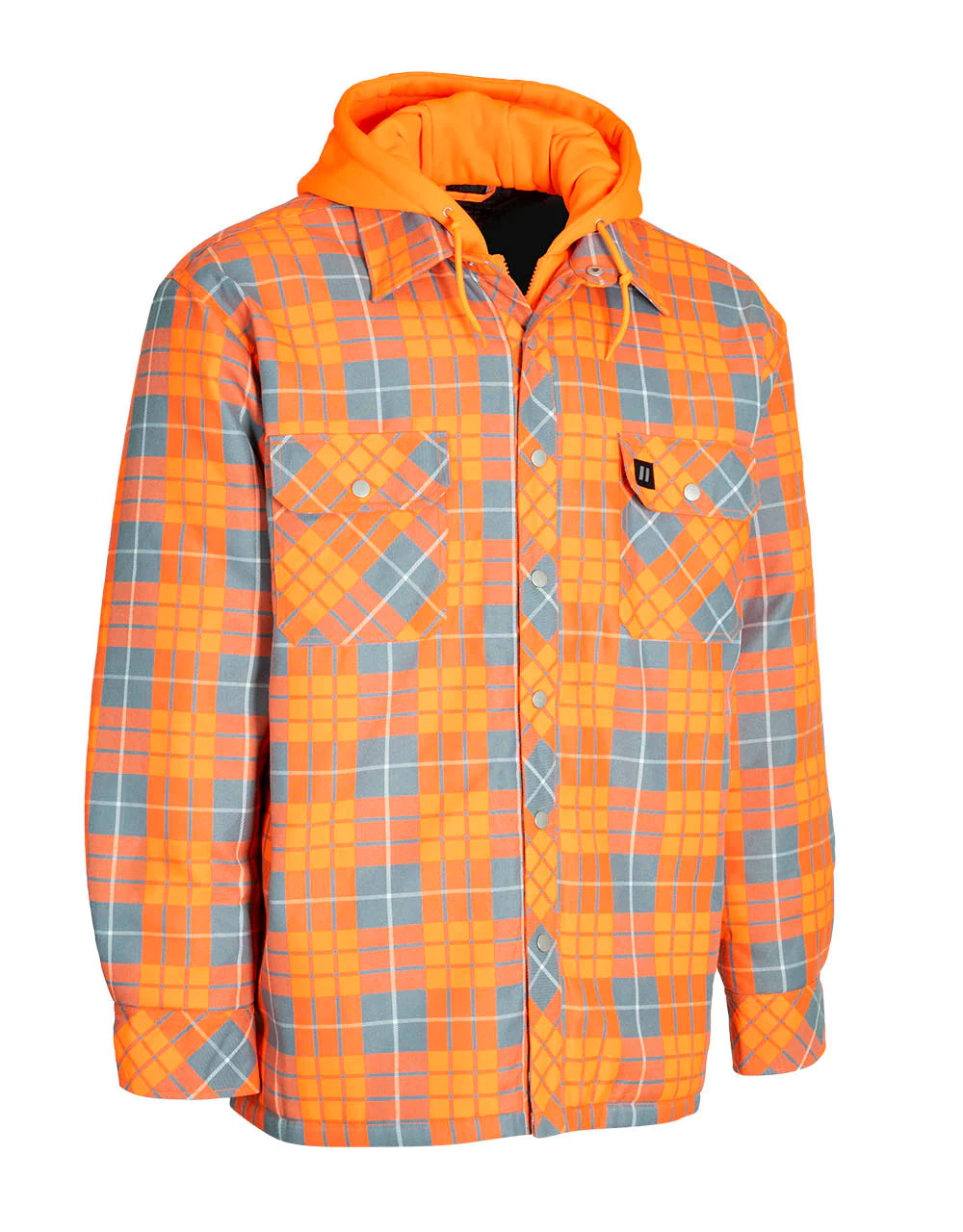 Forcefield Hi-Vis Hooded Plaid Quilt-Lined Flannel Shirt Jacket