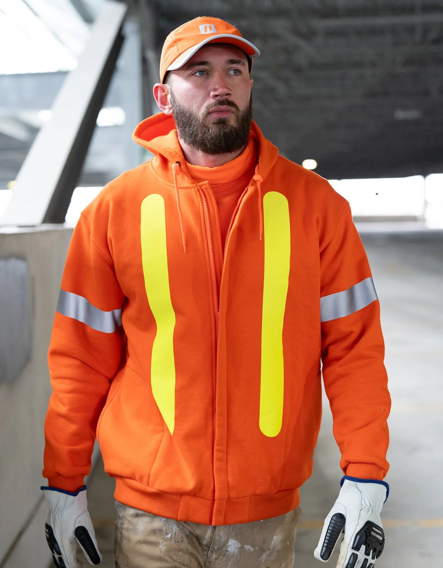 Forcefield Retro Hi-Vis Cotton Hoodie with Reflective Arm Striping