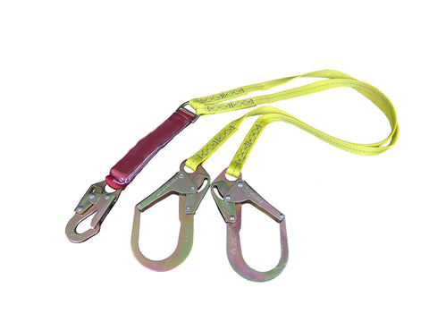 Dentec Safety 6ft Twin Leg Energy Absorbing Lanyand with 2 1/4 Rebar Hooks