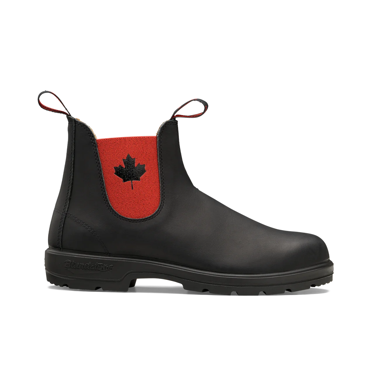 Blundstone Classic Black with Red Elastic and Maple Leaf 1474