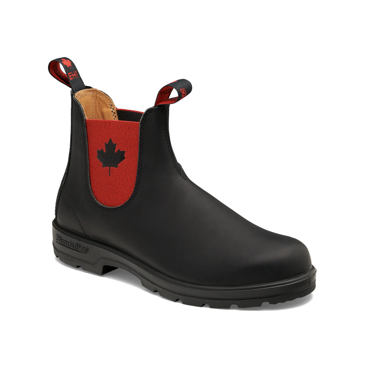 Blundstone Classic Black with Red Elastic and Maple Leaf 1474