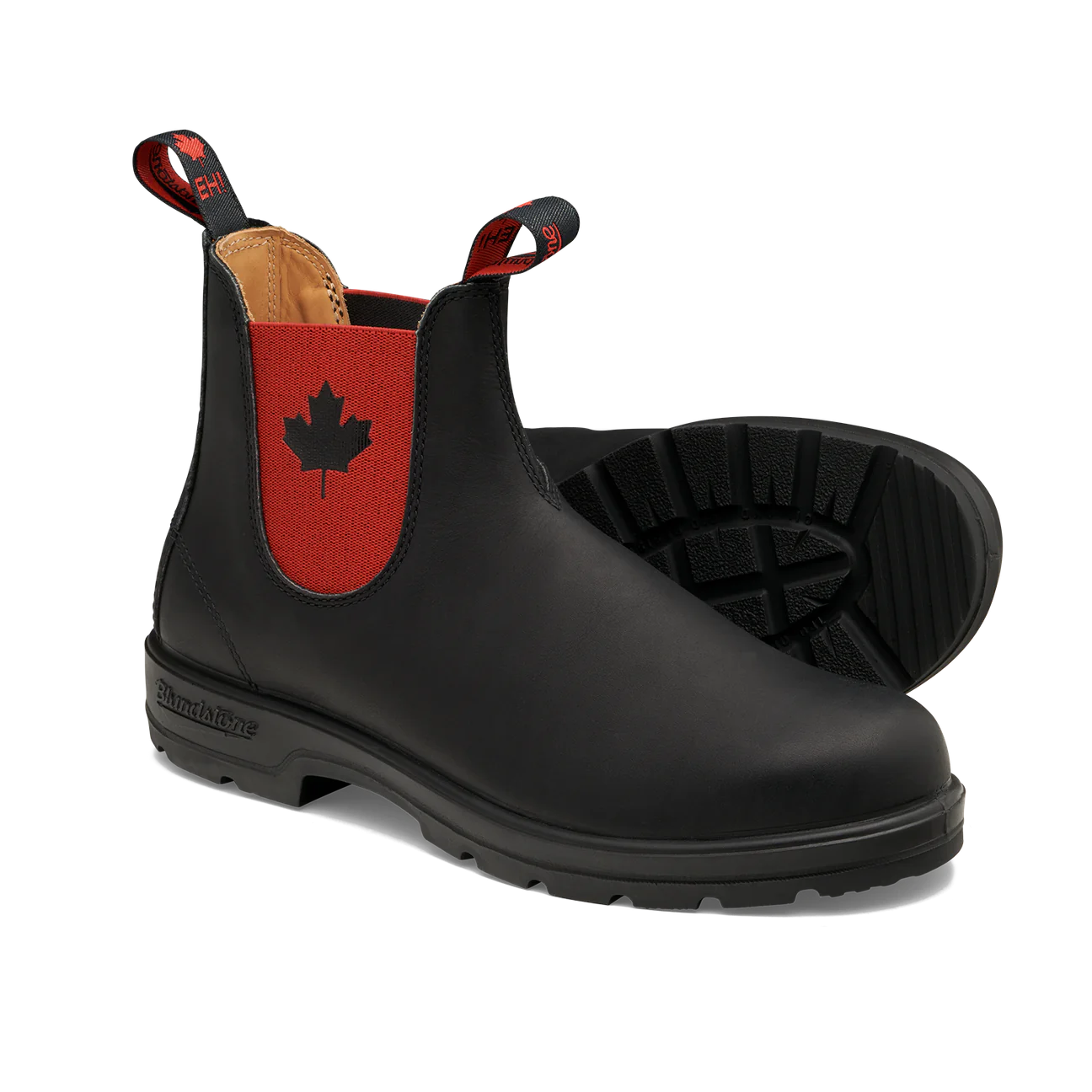 Blundstone Classic Black with Red Elastic and Maple Leaf 1474