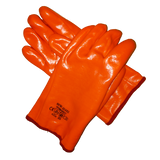 Chemical Resistant Gloves, Orange PVC Coated, 12" Gauntlet Cuff