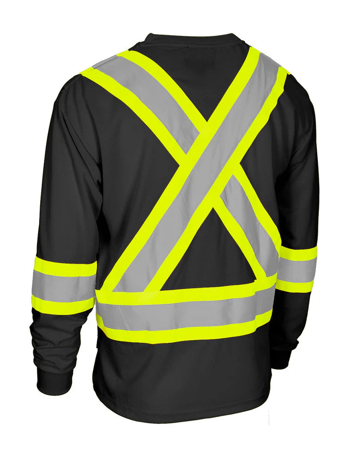 Forcefield Hi-Vis Crew Neck Long Sleeve Safety T-Shirt with Pocket