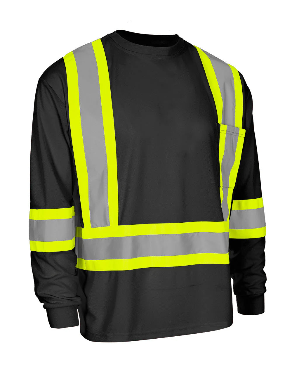 Forcefield Hi-Vis Crew Neck Long Sleeve Safety T-Shirt with Pocket
