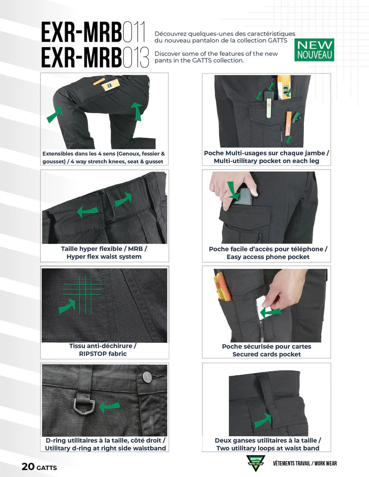 Gatts WorkWear Women's Stretch Ultra-Light Cargo Work Pants EXR-MRB013