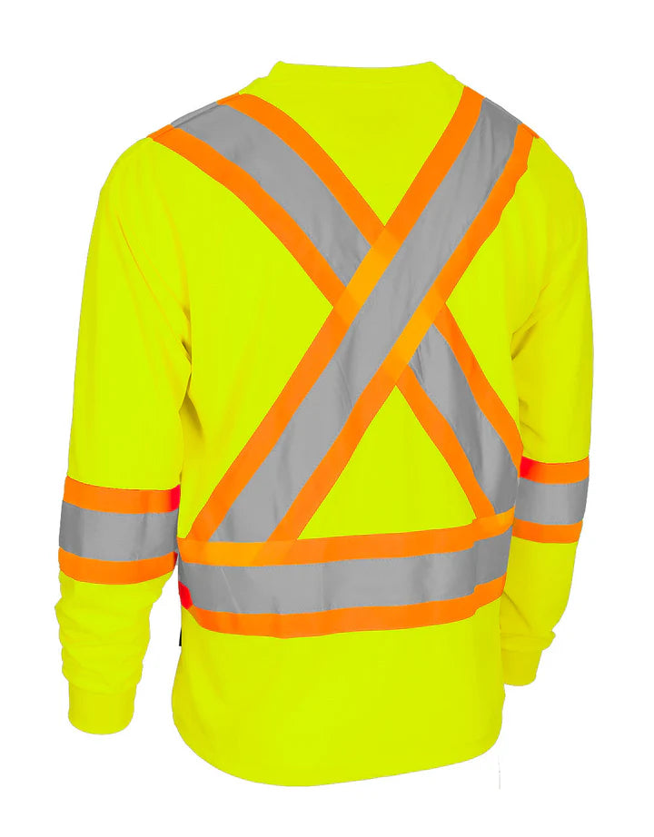 Forcefield Hi-Vis Crew Neck Long Sleeve Safety T-Shirt with Pocket