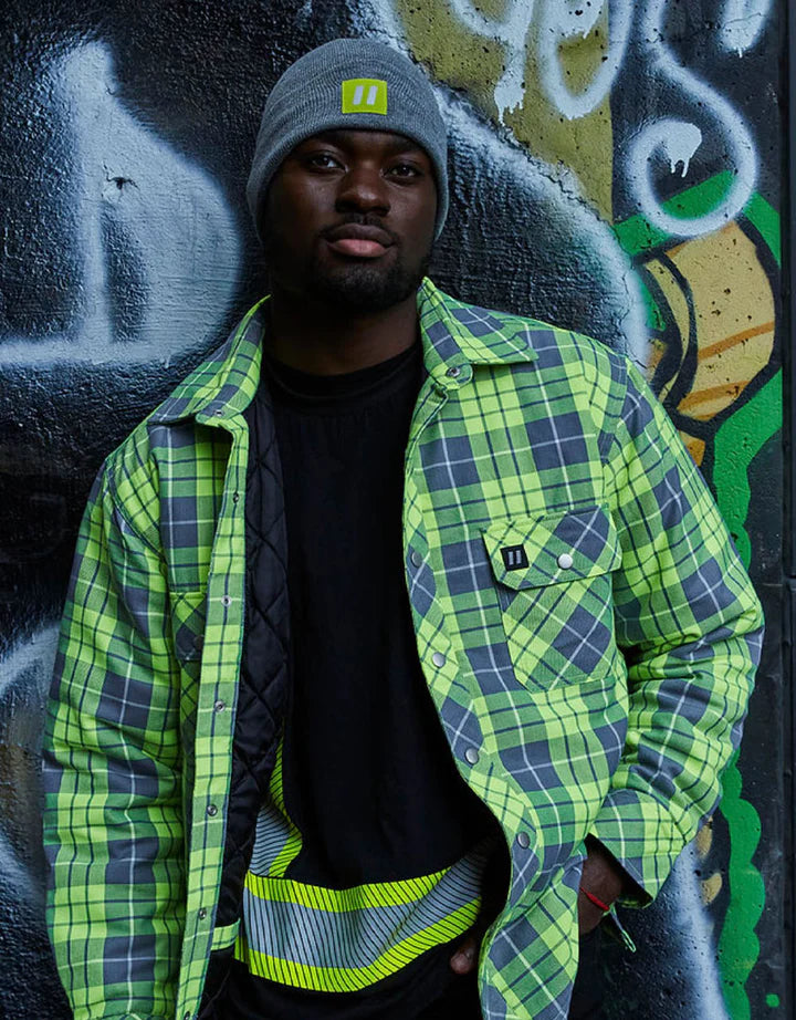 FORCEFIELD Hi-Vis Lime Plaid Quilted Flannel Shirt Jacket