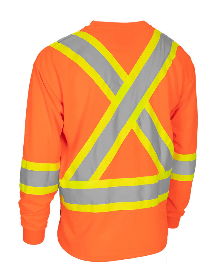 Forcefield Hi-Vis Crew Neck Long Sleeve Safety T-Shirt with Pocket