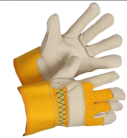 Yellow Cuff Grain Leather Work Glove, Outside Elastic