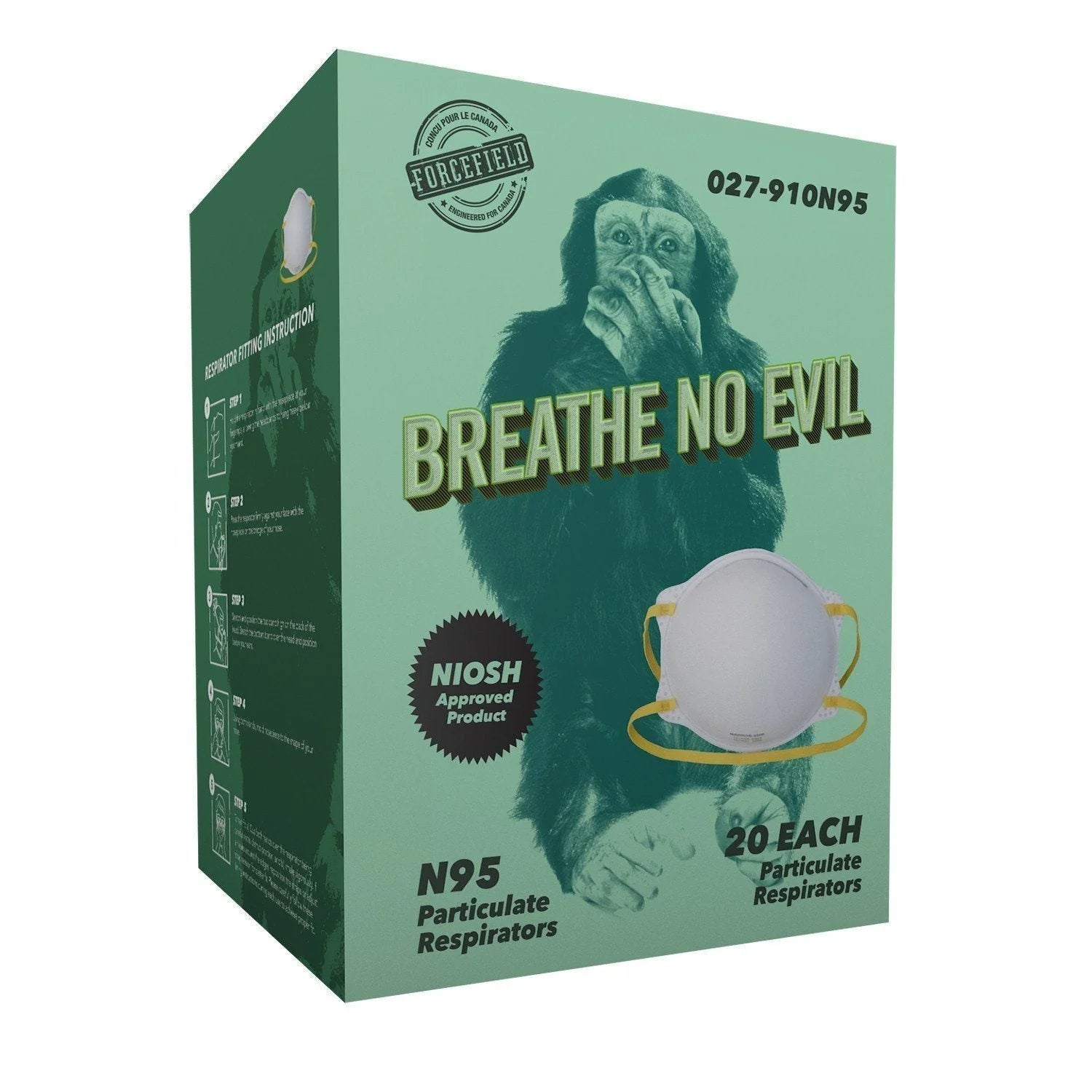 Forcefield "Breathe No Evil" N95 Disposable Respirator, 20 per box
