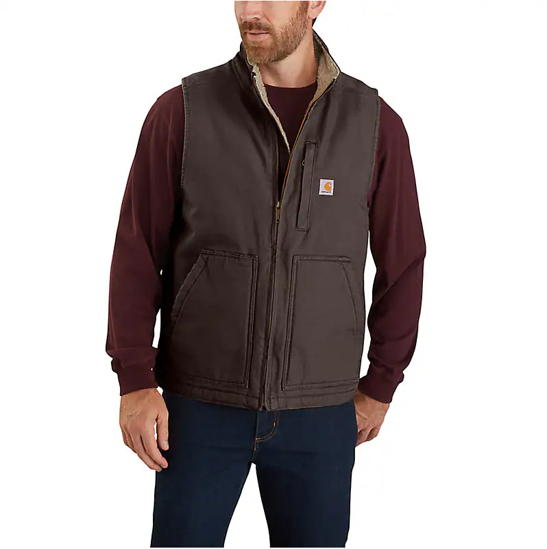 CARHARTT® Loose Fit Washed Duck Mock-Neck Vest, Sherpa-Lined - 104277