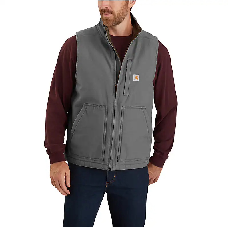 CARHARTT® Loose Fit Washed Duck Mock-Neck Vest, Sherpa-Lined - 104277
