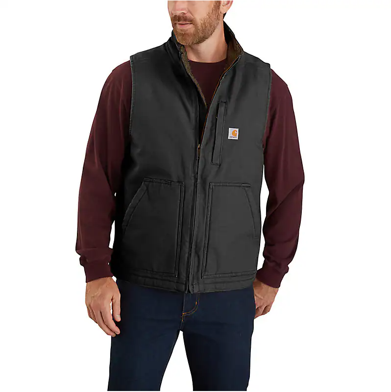 CARHARTT® Loose Fit Washed Duck Mock-Neck Vest, Sherpa-Lined - 104277