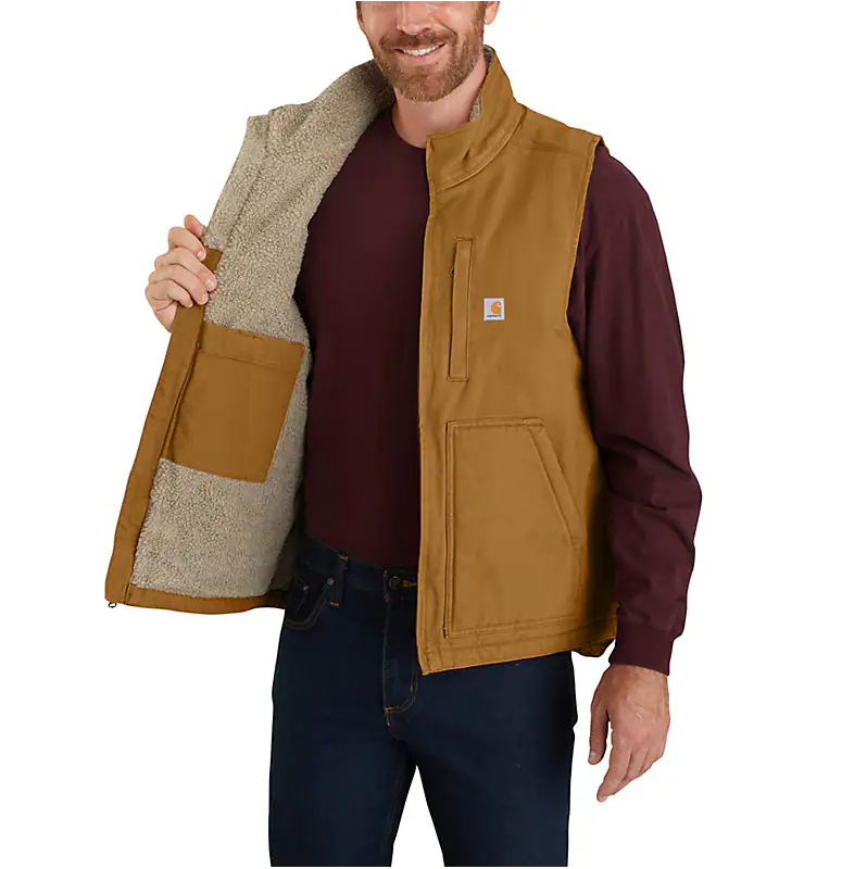 CARHARTT® Loose Fit Washed Duck Mock-Neck Vest, Sherpa-Lined - 104277
