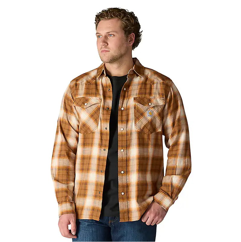 Carhartt Montana Rugged Flex™ Relaxed Fit Lightweight Long-Sleeve Snap-Front Plaid Shirt - 107016