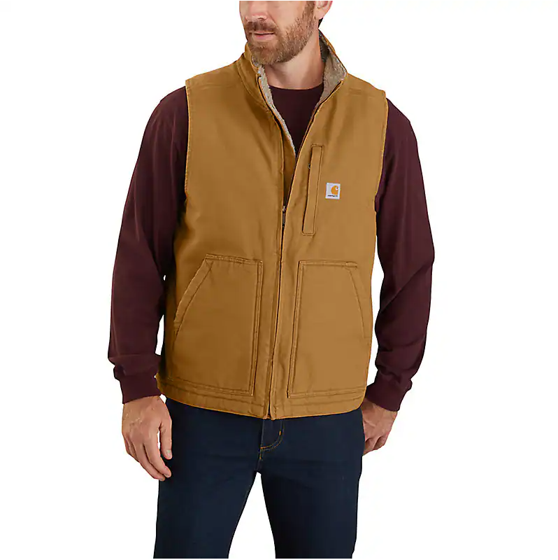 CARHARTT® Loose Fit Washed Duck Mock-Neck Vest, Sherpa-Lined - 104277