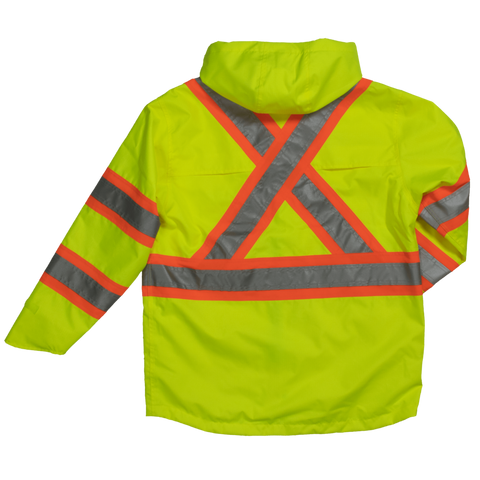 Safety Rain Jacket Reflective Green Hi-Vis Raincoat Rainjacket w Hood S-7XL