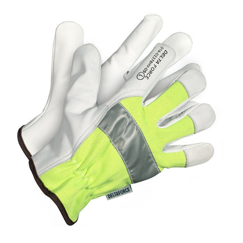 Delta Force Gants de conducteur en cuir fleur de chèvre haute visibilité 016-02378HV