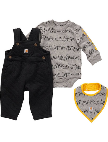 Carhartt Boys' Long-Sleeve Graphic Bodysuit, Fleece Overall And Food Bib 3-Piece Set - CG8832