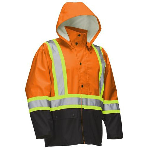 Forcefield Hi-Vis Rain Jacket with Snap-Off Hood 023-HVRJ