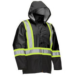 Forcefield Hi Vis Safety Rain Jacket with Snap-Off Hood 023-HVRJ