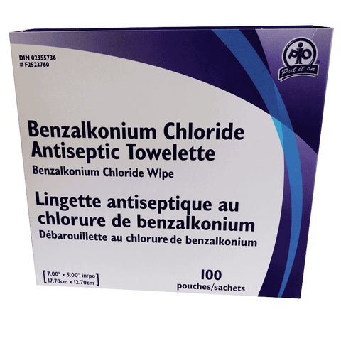Recharge de lingettes antiseptiques au chlorure de benzalkonium PIO pour trousse de premiers soins