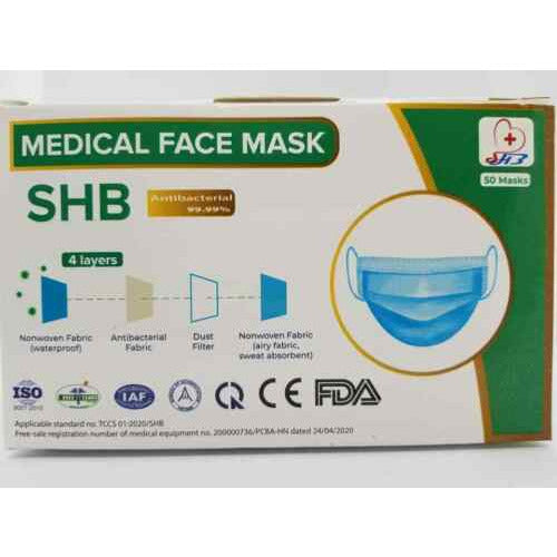 SHB Medical 50Pcs Face Mask 4 plis Haute performance filtres bactéries